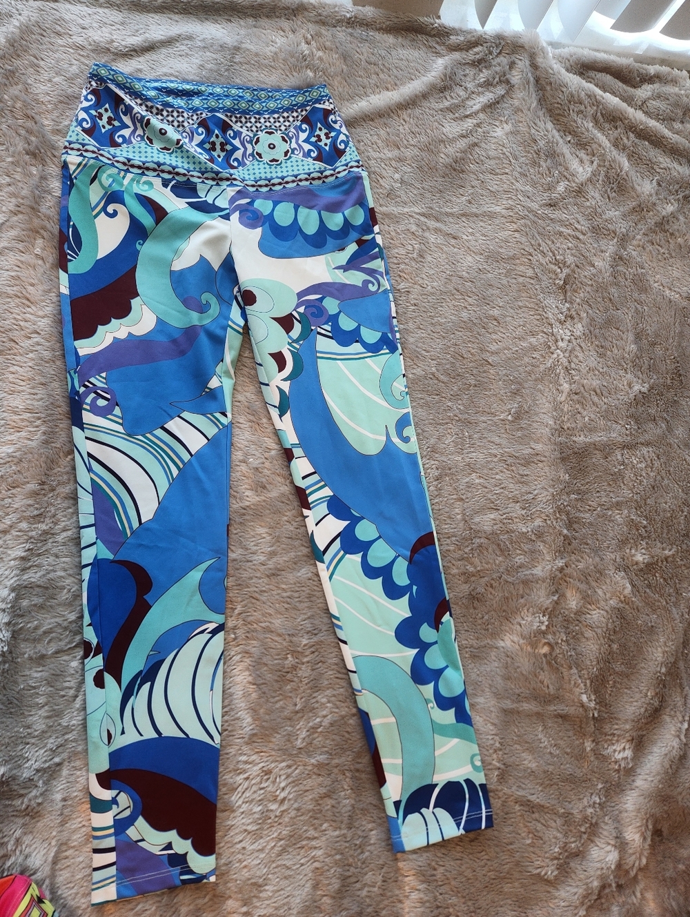 Color-Block Patterned Stretch Leggings - Pink & Blue Set Bundle - Picture 4 of 9
